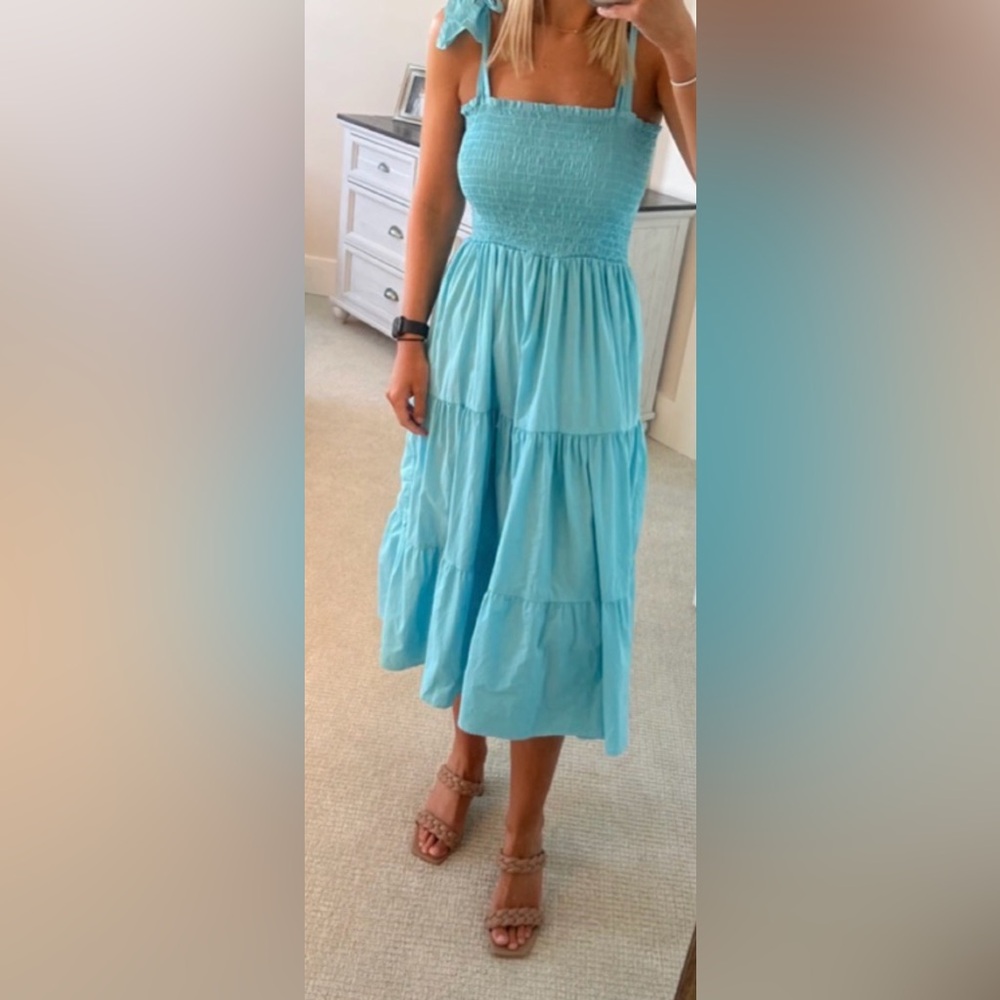S’edge
Smocked Strap Sky Blue Tiered Maxi Dress